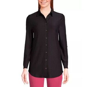 Land's End Women's Long Sleeve Soft Performance Roll Tab Tunic 2XL Black